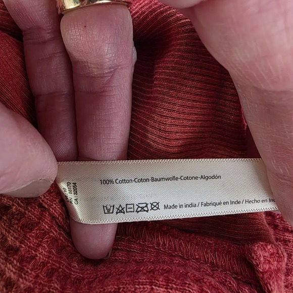 Free People FP One Thermal Cardigan Women XL Terracotta Waffle Knit Boho Jacket - Picture 5 of 6